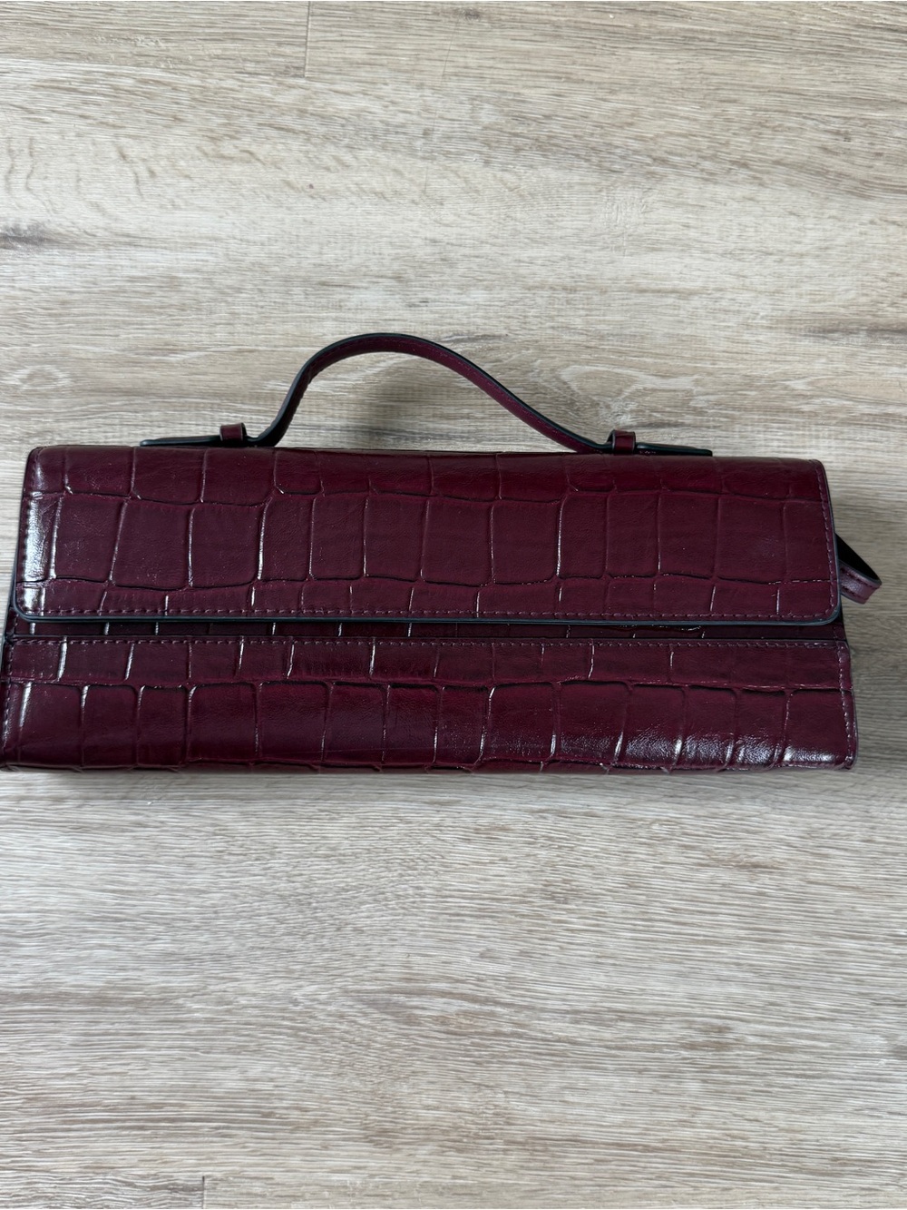 H&M Croc-Embossed Burgundy Top-Handle Clutch